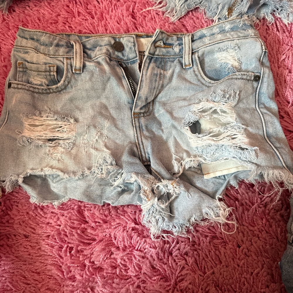 Blue Distressed Jean Shorts with Raw Hem